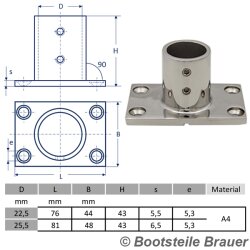 Embase chandelier 90° avec platine rectangulaire 22MM...