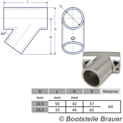 T-Stück 60°, Feinguss poliert 25MM - Edelstahl...