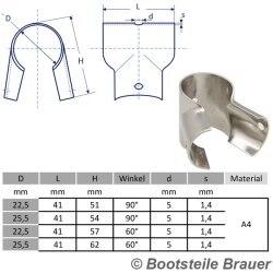 T-fitting Open 90 °, Polished investment casting 22MM - stainless steel AISI 316 / A4