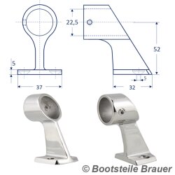 Handlaufdurchlass 60° HOCH, Feinguss poliert 22MM -...