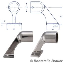 Handlaufendstück 60°, HOCH Feinguss poliert 22MM...