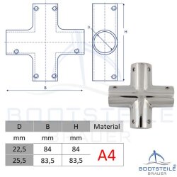 Support en croix 25 MM - acier inoxydable V4A