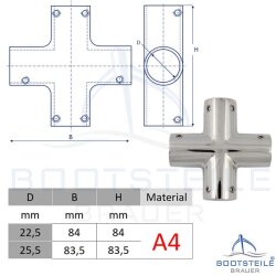 4-WEGE-VERBINDUNG 25 MM - Edelstahl V4A