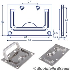 Bodenheber 75 x 56 mm Feinguss poliert - Edelstahl AISI 316 / A4