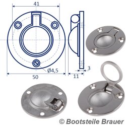 Bodenheber RUND D= 50 mm Feinguss poliert - Edelstahl AISI 316 / A4